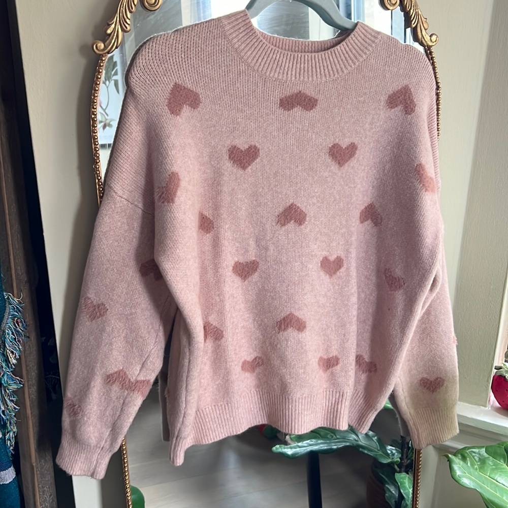 Thick Knit Heart Sweater in Dusty Rose